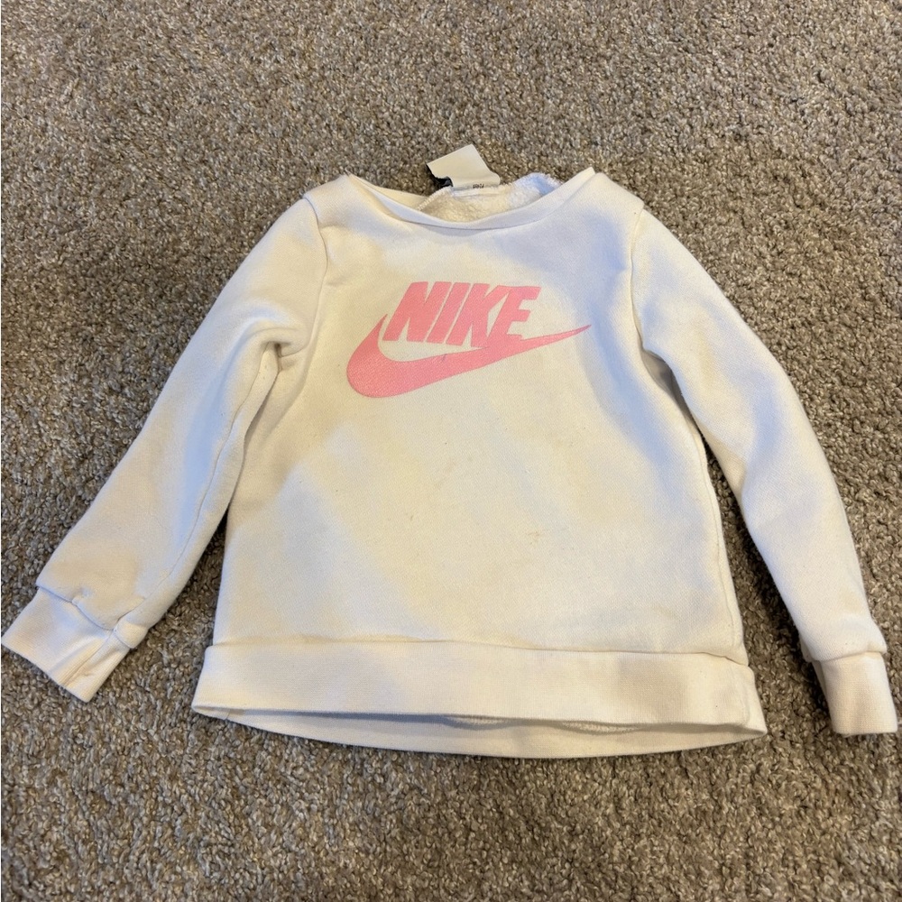 Nike Toddler Girls Sweatshirt Pink Logo White 2T Crewneck Pullover